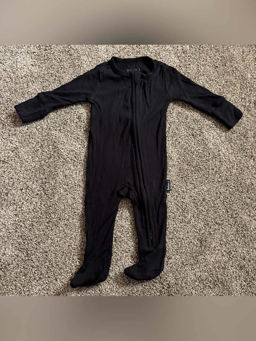Elan Black Ribbed Footed One-Piece Pajamas for Kids